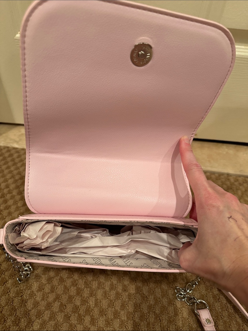 Steve Madden Light Pink Top-Handle Crossbody with Polka Dot Scarf - Picture 6 of 7